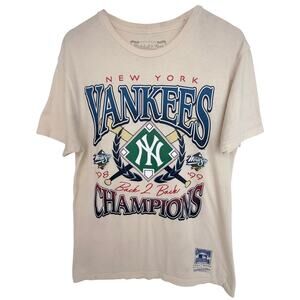 Mitchell & Ness New York Yankees Champions Tee Shirt Mens L Cream MLB 1998 1999